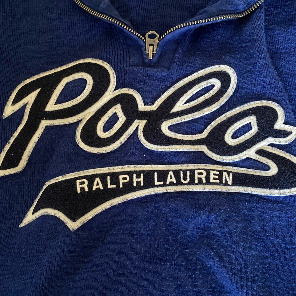Blue Polo Ralph Lauren Script Pullover with Quarter Zip Zipper XL fits like L